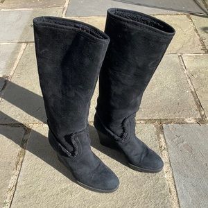 Gucci black suede calf high wedge boots.